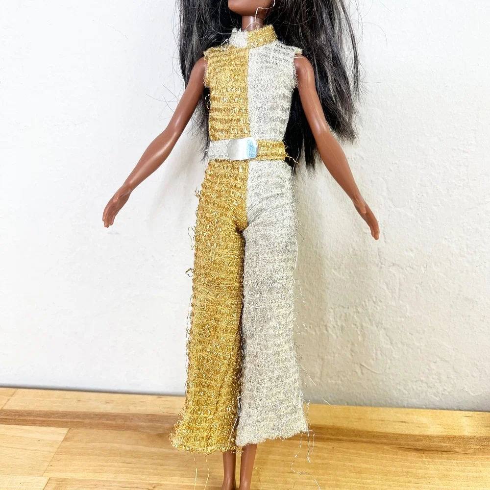 Barbie Talking JULIA Jumpsuit 1969 Gold Silver #1128 Belted Vintage FLAWS